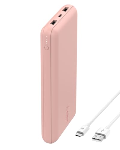 Belkin tragbares USB-C-Ladegerät, 20.000mAh, 20K Powerbank mit USB-C-Ein-/Ausgang und 2 USB-A-Anschlüssen mit USB-C/USB-A-Kabel für iPhone, Galaxy, Pixel, iPad, AirPods und andere Geräte – Roségold von Belkin