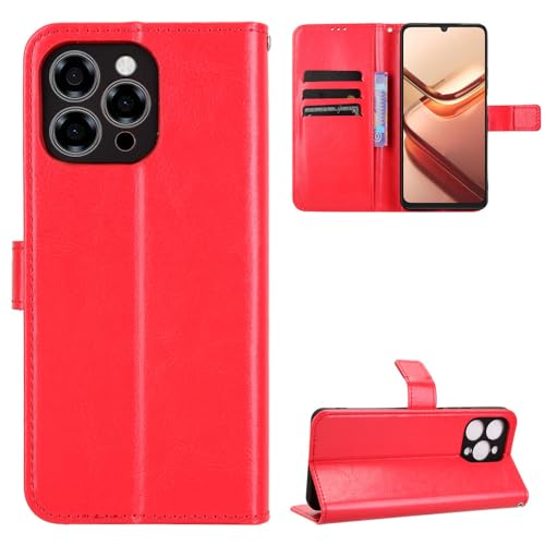 Doogee Note 58/58 Pro Hülle [Brieftasche] [Klammerfunktion] [Kartenfächer] [Magnetic Flip Cover] Kompatibel mit Doogee Note 58/58 Pro Smartphone(Rot) von BellaCase