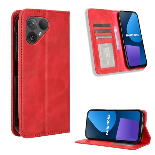 Fairphone 5 Hülle [Brieftasche] [Klammerfunktion] [Kartenfächer] [Magnetic Flip Cover] Kompatibel mit Fairphone 5 Smartphone(Rot) von BellaCase