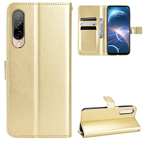 HTC Desire 22 Pro Hülle [Brieftasche] [Klammerfunktion] [Kartenfächer] [Magnetic Flip Cover] Kompatibel mit HTC Desire 22 Pro Smartphone(Golden) von BellaCase