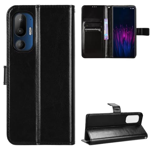 HTC U24 Pro Hülle [Brieftasche] [Klammerfunktion] [Kartenfächer] [Magnetic Flip Cover] Kompatibel mit HTC U24 Pro Smartphone(Schwarz) von BellaCase