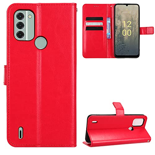 Nokia C31 Hülle [Brieftasche] [Klammerfunktion] [Kartenfächer] [Magnetic Flip Cover] Kompatibel mit Nokia C31 Smartphone(Rot) von BellaCase
