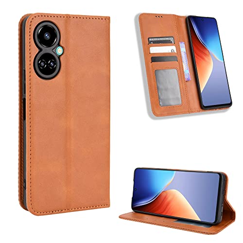 Tecno Camon 19 Hülle [Brieftasche] [Klammerfunktion] [Kartenfächer] [Magnetic Flip Cover] Kompatibel mit Tecno Camon 19 Smartphone(Braun) von BellaCase