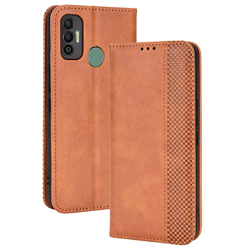 Tecno Spark 7 Hülle [Brieftasche] [Klammerfunktion] [Kartenfächer] [Magnetic Flip Cover] Kompatibel mit Tecno Spark 7 Smartphone(Braun) von BellaCase