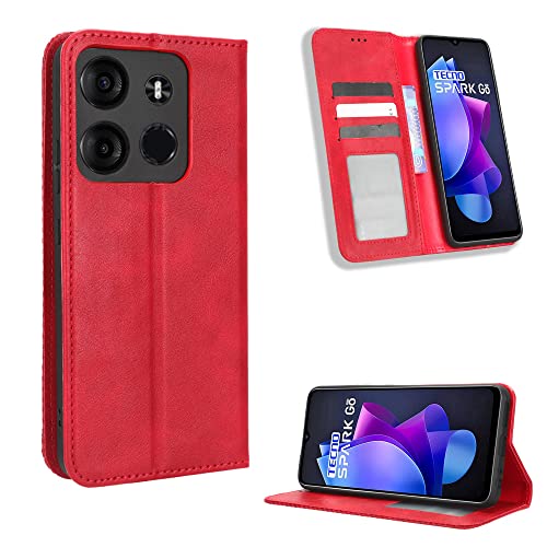 Tecno Spark Go 2023 Hülle [Brieftasche] [Klammerfunktion] [Kartenfächer] [Magnetic Flip Cover] Kompatibel mit Tecno Spark Go 2023 Smartphone(Rot) von BellaCase