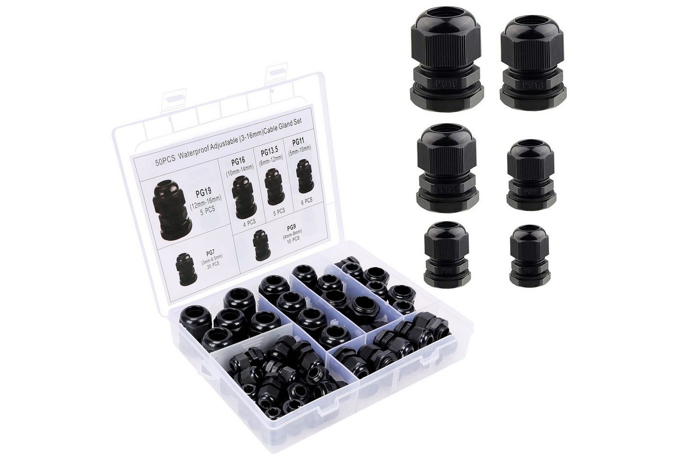 Belle Vous Waterproof Cable Set - 50-Piece Assortment Kabelzubehör, (Waterproof Cable Grommet Set for Home, Garden, or Industry) von Belle Vous