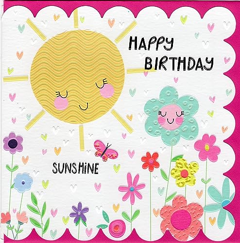 Belly Button Designs Glückwunschkarte zum Geburtstag mit Prägung und einfallsreich gestaltetem Rand. Die neue Glow-Serie ist farbenfroh und mit pinkem Umschlag. BG014 von Belly Button Designs