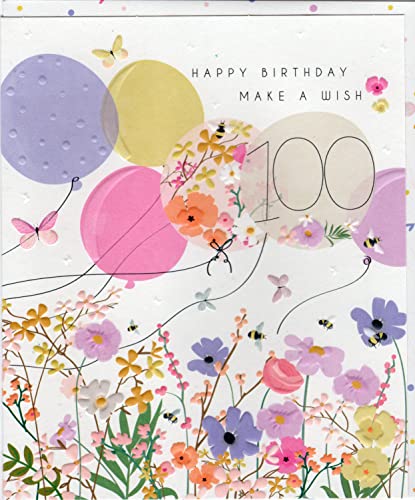 Belly Button Designs Glückwunschkarte zum runden 100. Geburtstag mit Prägung. Die neue "Meadow"-Serie strahlt natürliche Harmonie und Wärme aus bis hin zu passend gestalteten Umschlägen. BW037 von Belly Button Designs