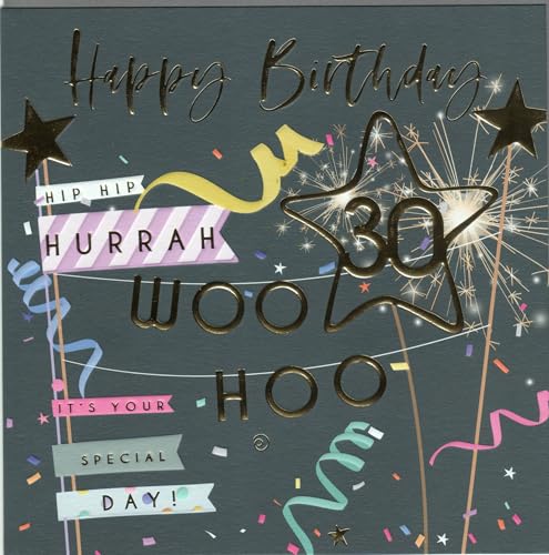 Belly Button Designs Glückwunschkarte zum runden 30. Geburtstag mit Prägung, ideal auch für Geldgeschenk oder Gutschein. BE400 von Belly Button Designs
