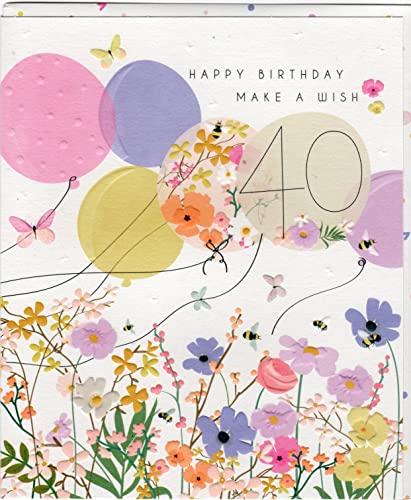 Belly Button Designs Glückwunschkarte zum runden 40. Geburtstag mit Prägung. Die neue Meadow-Serie strahlt natürliche Harmonie und Wärme aus bis hin zu passend gestalteten Umschlägen. BW030 von Belly Button Designs