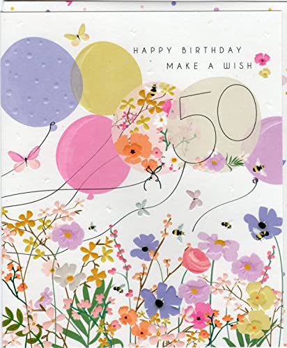 Belly Button Designs Glückwunschkarte zum runden 50. Geburtstag mit Prägung. Die neue Meadow-Serie strahlt natürliche Harmonie und Wärme aus bis hin zu passend gestalteten Umschlägen. BW031 von Belly Button Designs