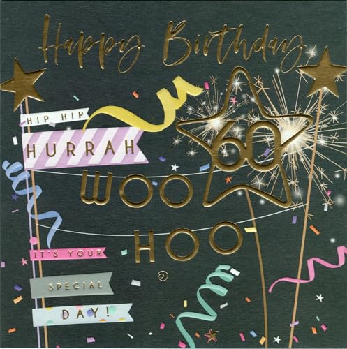 Belly Button Designs Glückwunschkarte zum runden 60. Geburtstag mit Prägung, ideal auch für Geldgeschenk oder Gutschein. BE431 von Belly Button Designs