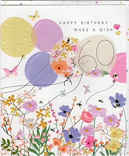 Belly Button Designs Glückwunschkarte zum runden 60. Geburtstag mit Prägung. Die neue Meadow-Serie strahlt natürliche Harmonie und Wärme aus bis hin zu passend gestalteten Umschlägen. BW032 von Belly Button Designs
