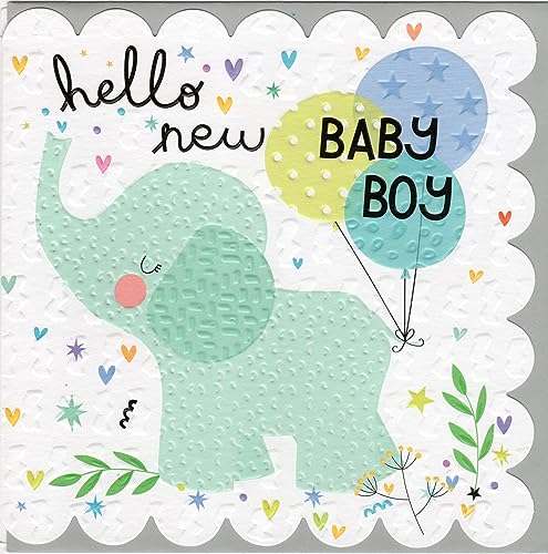 Belly Button Designs Glückwunschkarte zur Geburt eines Jungen mit Prägung und einfallreich gestaltetem Rand. Die neue Glow-Serie ist farbenfroh gestaltet und mit passendem Umschlag. BG032 von Belly Button Designs