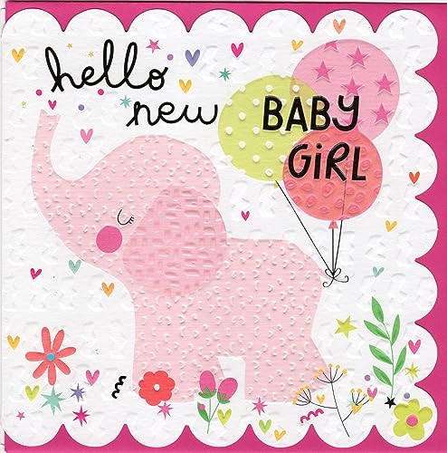 Belly Button Designs Glückwunschkarte zur Geburt eines Mädchens mit Prägung und einfallreich gestaltetem Rand. Die neue Glow-Serie ist farbenfroh gestaltet und mit passendem Umschlag. BG031 von Belly Button Designs