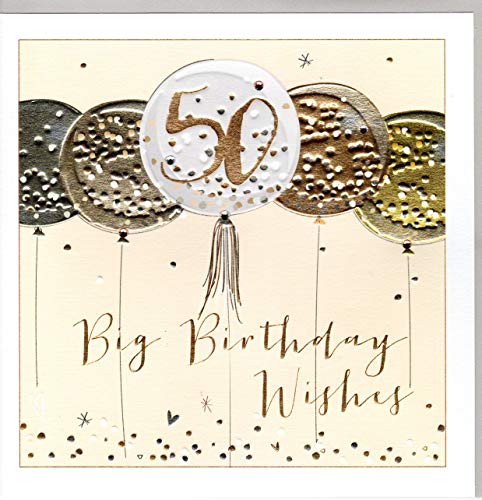 Belly Button Designs hochwertige Glückwunschkarte zum 50. Geburtstag im großzügigen Format 21x21cm mit Prägung, Folie und Kristallen. BLX17 von Belly Button Designs