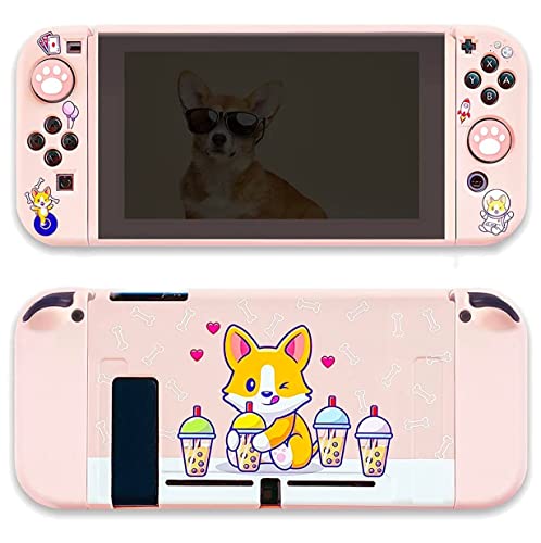 BelugaDesign Animal Switch Bundle | Schale mit Daumengriffen kompatibel mit Nintendo Switch oder Switch Lite | niedliches Kawaii Pastel Pet (Pink Dog Boba) von BelugaDesign