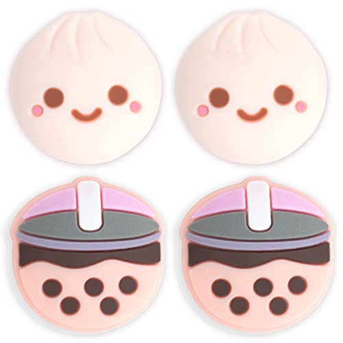 BelugaDesign Boba Dumpling Daumengriffe | Nettes Lebensmittel Schweinefleisch Brötchen Gesichts Blasen | Kawaii japanische Taste Joystick Cap Cover | Kompatibel mit Nintendo Switch Standard Lite OLED von BelugaDesign