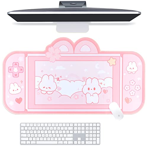 BelugaDesign Bunny Schreibtischunterlage | NS Switch Keyboard Gaming Mat Large Mat Mousepad | Pastellrosa Tier Kawaii niedlich Anime Schreibtischunterlageschutz (Rosa Hase, groß) von BelugaDesign