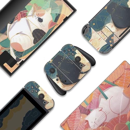 BelugaDesign Fat Cat Switch Skin | Pastell-Aufkleber Wrap Vinyl-Aufkleber | Komplettes Set kompatibel mit Nintendo Switch (Switch Standard, Mehrfarbig) von BelugaDesign