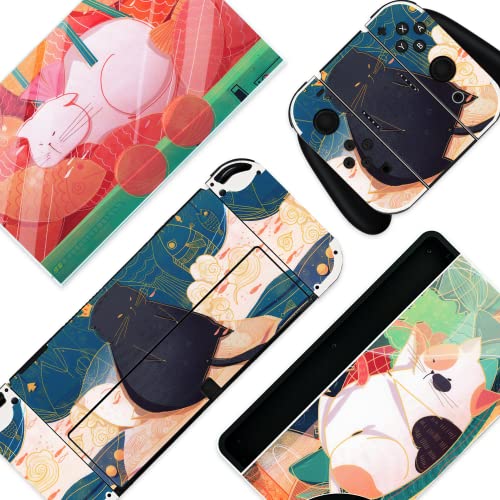 BelugaDesign Fette Katzenhaut | Pastell-Aufkleber Wrap Vinyl-Aufkleber | Niedliches Kawaii-Tier verlässt Cartoon-Komplettset (Switch OLED, mehrfarbig) von BelugaDesign