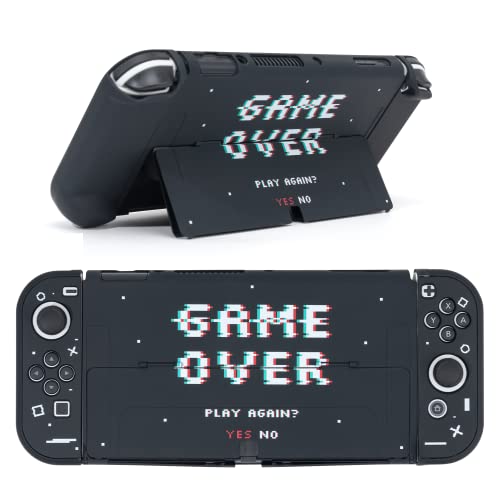 BelugaDesign Game Over Schaltergehäuse | Andockbarer Kickstand Retro Arcade Space Schwarz Harte Schutzhülle | Snap on Cover Shell Kompatibel mit Nintendo Switch OLED (Switch OLED, Schwarz) von BelugaDesign