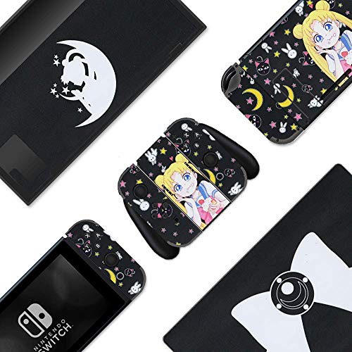 BelugaDesign Moon Switch Skin | Cute Pastel Sticker Wrap Vinyl Decal | Magic Girls Bow Anime Kawaii Japanese Cartoon l Compatible with Nintendo Switch (Switch Standard, Black) von BelugaDesign