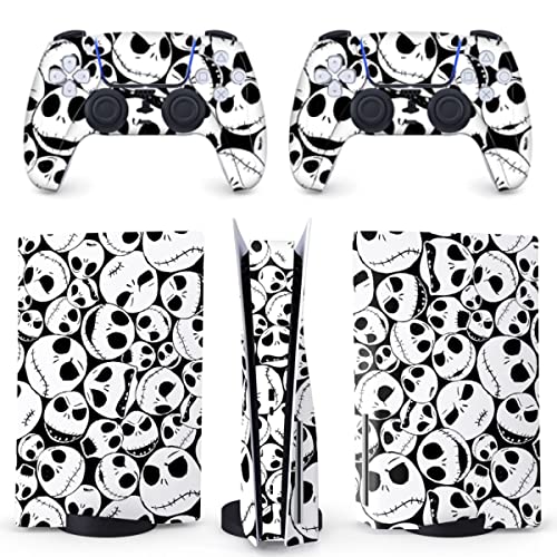 BelugaDesign PS5 Totenkopf Skin | Gothic Halloween Christmas Nightmare Vinyl Cover – kompatibel mit Sony Playstation 5 (PS5 Standard, Weiß Schwarz) von BelugaDesign