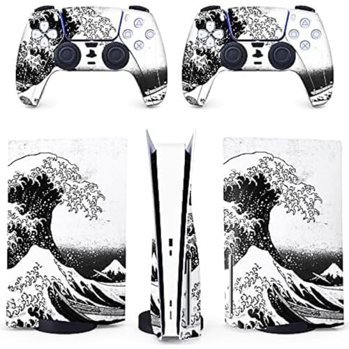 BelugaDesign PS5 Wave Japanische Haut | Malerei Great Kanagawa Vinyl Cover Wrap Aufkleber Full Set Console Controller | Kompatibel mit Sony Playstation 5 (PS5 Standard Disc, Schwarz Weiß) von BelugaDesign