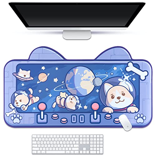 BelugaDesign Schreibtischunterlage mit Weltraumhund, niedliches pastellfarbenes großes Astronauten-Mauspad, Anime-Tier, Shiba Inu, Cartoon, Kawaii-Tastatur, Gaming-Mauspad, Schreibtischunterlage von BelugaDesign