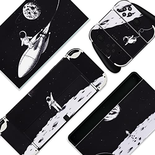 BelugaDesign Space Switch Skin | Cooler Aufkleber Wrap Vinyl Aufkleber | Galaxy Raumschiff Astronaut Mond Cute (Switch OLED, Schwarz Weiß) von BelugaDesign