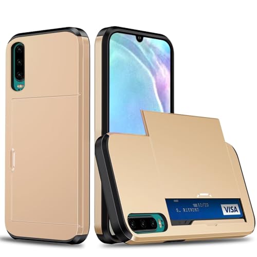 Belzsxy Handyhülle für Huawei P30 Hülle, mit Kartenfach, Harte PC Stoßfest Robust Fallschutz Outdoor Militär Schutzhülle für Huawei P30 (Goldene) von Belzsxy