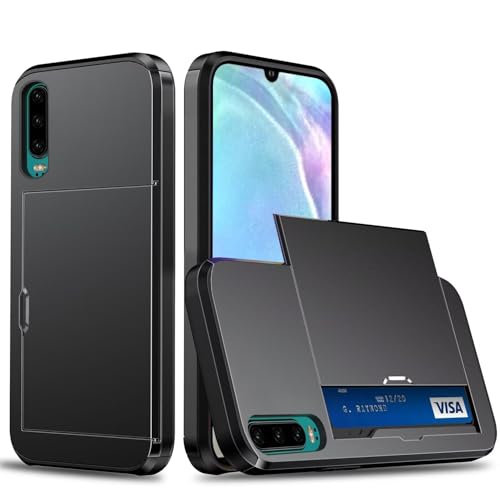 Belzsxy Handyhülle für Huawei P30 Hülle, mit Kartenfach, Harte PC Stoßfest Robust Fallschutz Outdoor Militär Schutzhülle für Huawei P30 (Schwarz) von Belzsxy