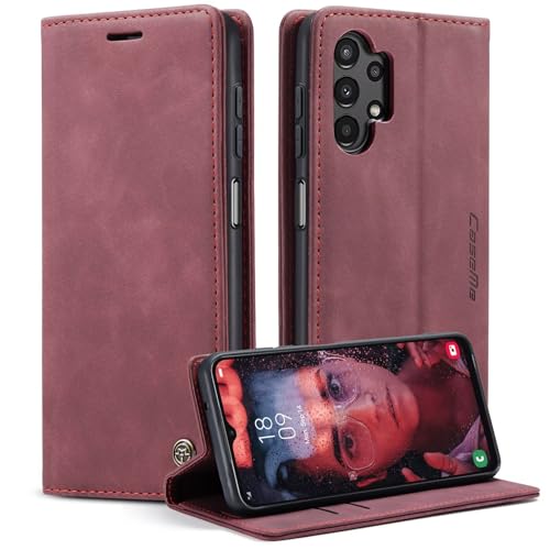 Belzsxy Handyhülle für Samsung Galaxy A13/A04S/A04/M13 5G Hülle Premium Lederhülle Klappbar Flip Case Tasche Magnet Kartenfach Standfunktion Klapphülle Schutzhülle für Samsung Galaxy A13 5G, Rot von Belzsxy