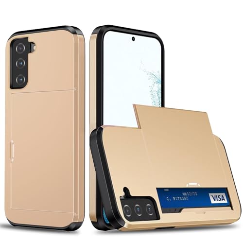 Belzsxy Handyhülle für Samsung Galaxy S21 FE Hülle, mit Kartenfach, Harte PC Stoßfest Robust Fallschutz Outdoor Militär Schutzhülle für Samsung Galaxy S21 FE (Goldene) von Belzsxy