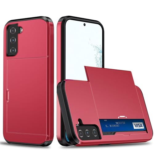 Belzsxy Handyhülle für Samsung Galaxy S22 Hülle, mit Kartenfach, Harte PC Stoßfest Robust Fallschutz Outdoor Militär Schutzhülle für Samsung Galaxy S22 (Rot) von Belzsxy