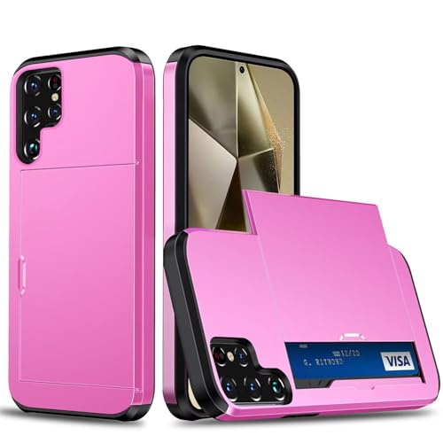 Belzsxy Handyhülle für Samsung Galaxy S24 Ultra Hülle, mit Kartenfach, Harte PC Stoßfest Robust Fallschutz Outdoor Militär Schutzhülle für Samsung Galaxy S24 Ultra (Pink) von Belzsxy