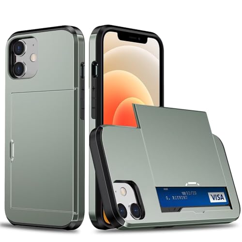 Belzsxy Handyhülle für iPhone 12 Mini/iPhone 13 Mini Hülle, mit Kartenfach, Harte PC Stoßfest Robust Fallschutz Outdoor Militär Schutzhülle für iPhone 12 Mini/iPhone 13 Mini (Armee grün) von Belzsxy