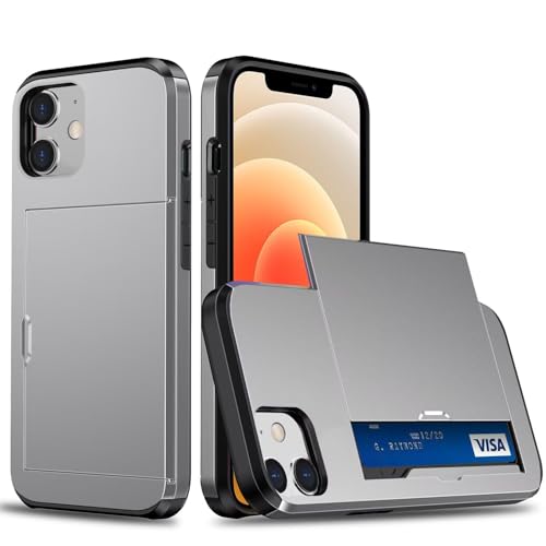 Belzsxy Handyhülle für iPhone 12 Mini/iPhone 13 Mini Hülle, mit Kartenfach, Harte PC Stoßfest Robust Fallschutz Outdoor Militär Schutzhülle für iPhone 12 Mini/iPhone 13 Mini (Grau) von Belzsxy