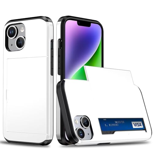 Belzsxy Handyhülle für iPhone 14 Plus/iPhone 15 Plus Hülle, mit Kartenfach, Harte PC Stoßfest Robust Fallschutz Outdoor Militär Schutzhülle für iPhone 14 Plus/iPhone 15 Plus (Weiß) von Belzsxy