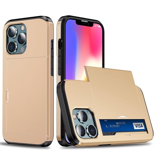 Belzsxy Handyhülle für iPhone 15 Pro Hülle, mit Kartenfach, Harte PC Stoßfest Robust Fallschutz Outdoor Militär Schutzhülle für iPhone 15 Pro (Goldene) von Belzsxy