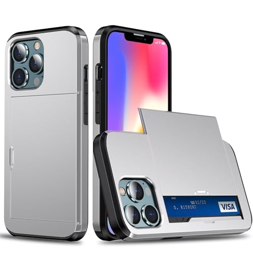 Belzsxy Handyhülle für iPhone 15 Pro Hülle, mit Kartenfach, Harte PC Stoßfest Robust Fallschutz Outdoor Militär Schutzhülle für iPhone 15 Pro (Silbrig) von Belzsxy
