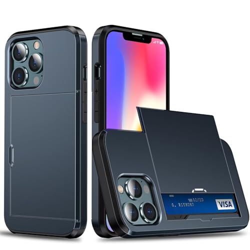 Belzsxy Handyhülle für iPhone 15 Pro Max Hülle, mit Kartenfach, Harte PC Stoßfest Robust Fallschutz Outdoor Militär Schutzhülle für iPhone 15 Pro Max (Marineblau) von Belzsxy