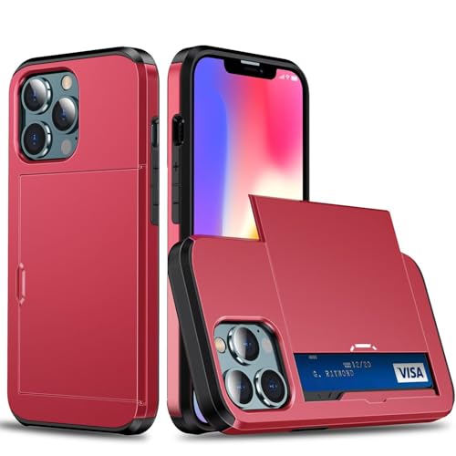 Belzsxy Handyhülle für iPhone 15 Pro Max Hülle, mit Kartenfach, Harte PC Stoßfest Robust Fallschutz Outdoor Militär Schutzhülle für iPhone 15 Pro Max (Rot) von Belzsxy