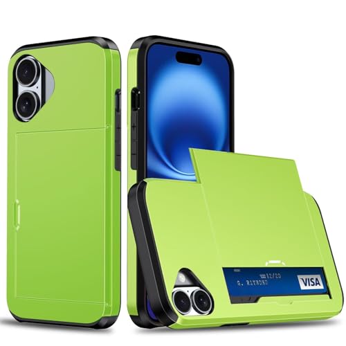 Belzsxy Handyhülle für iPhone 16 Hülle, mit Kartenfach, Harte PC Stoßfest Robust Fallschutz Outdoor Militär Schutzhülle für iPhone 16 (Grün) von Belzsxy
