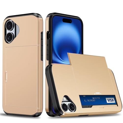 Belzsxy Handyhülle für iPhone 16 Plus Hülle, mit Kartenfach, Harte PC Stoßfest Robust Fallschutz Outdoor Militär Schutzhülle für iPhone 16 Plus (Goldene) von Belzsxy