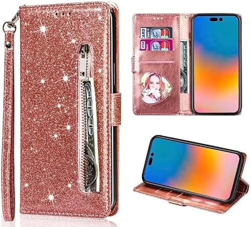 Belzsxy Handyhülle für iPhone 16 Plus Hülle,Flip Case Lederhülle Reißverschluss Magnetverschluss Brieftasche mit 3 Kartenfächern Standfuntion Retro Matt Ledertasche,Glitzer Roségold Belzsxy Handyhülle für iPhone 16 Plus Hülle,Flip Case Lederhülle Reißverschluss Magnetverschluss Brieftasche mit 3 Kartenfächern Standfuntion Retro Matt Ledertasche,Glitzer Roségold von Belzsxy