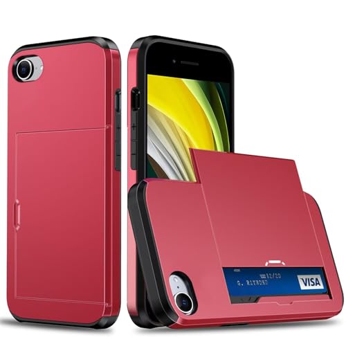 Belzsxy Handyhülle für iPhone 7/8/iPhone SE 2020/SE 2022 Hülle, mit Kartenfach, Harte PC Stoßfest Robust Fallschutz Outdoor Militär Schutzhülle für iPhone 7/8/SE 2020/SE 2022 (Rot) von Belzsxy