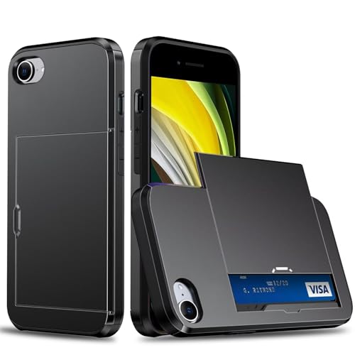 Belzsxy Handyhülle für iPhone 7/8/iPhone SE 2020/SE 2022 Hülle, mit Kartenfach, Harte PC Stoßfest Robust Fallschutz Outdoor Militär Schutzhülle für iPhone 7/8/SE 2020/SE 2022 (Schwarz) von Belzsxy