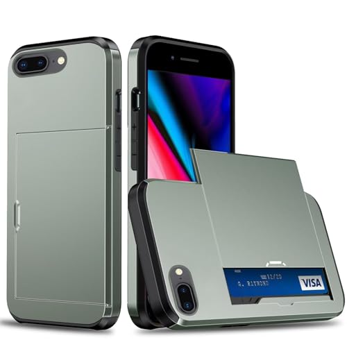 Belzsxy Handyhülle für iPhone 7 Plus/iPhone 8 Plus Hülle, mit Kartenfach, Harte PC Stoßfest Robust Fallschutz Outdoor Militär Schutzhülle für iPhone 7 Plus/iPhone 8 Plus (Armee grün) von Belzsxy